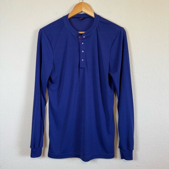 Patagonia Capilene Royal Blue Long Sleeve Layering Henley Snap Neckline Shirt - Picture 1 of 9